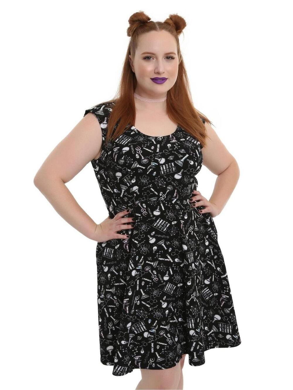 Hot Topic Black Pastel Science Print Fit & Flare Dress Plus Size 3